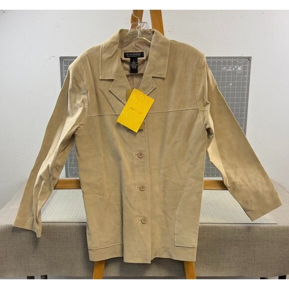 Dialogue Women's M Washable Beige Leather Blazer Jacket Genuine Suede NWT - Picture 1 of 7